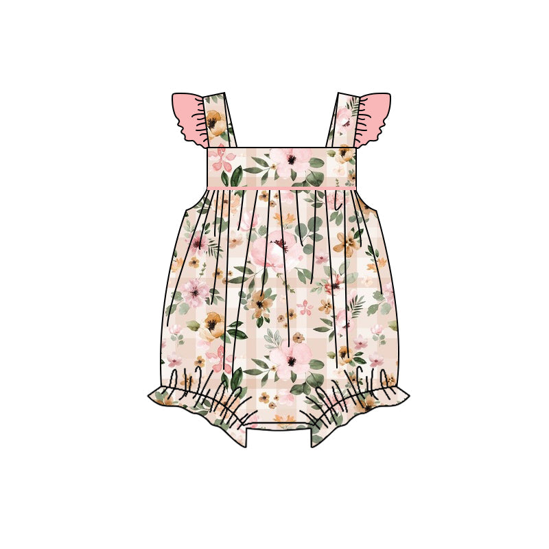 Flutter sleeves plaid floral baby girls summer romper