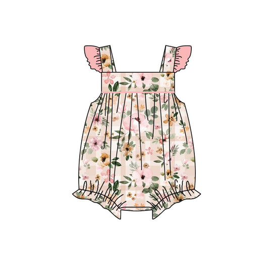 Flutter sleeves plaid floral baby girls summer romper