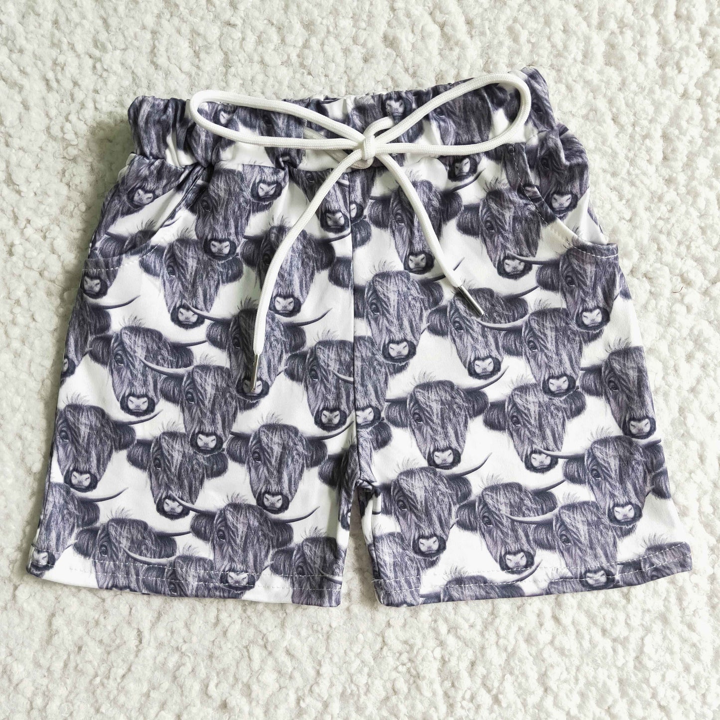 Highland cow pocket kids boy summer shorts