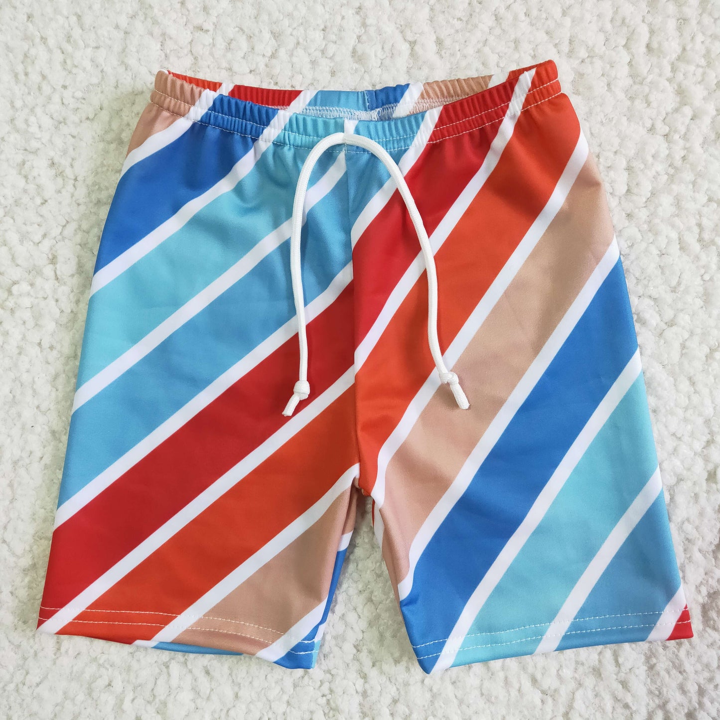 Blue red khali white stripe boys summer swimsuit trunks