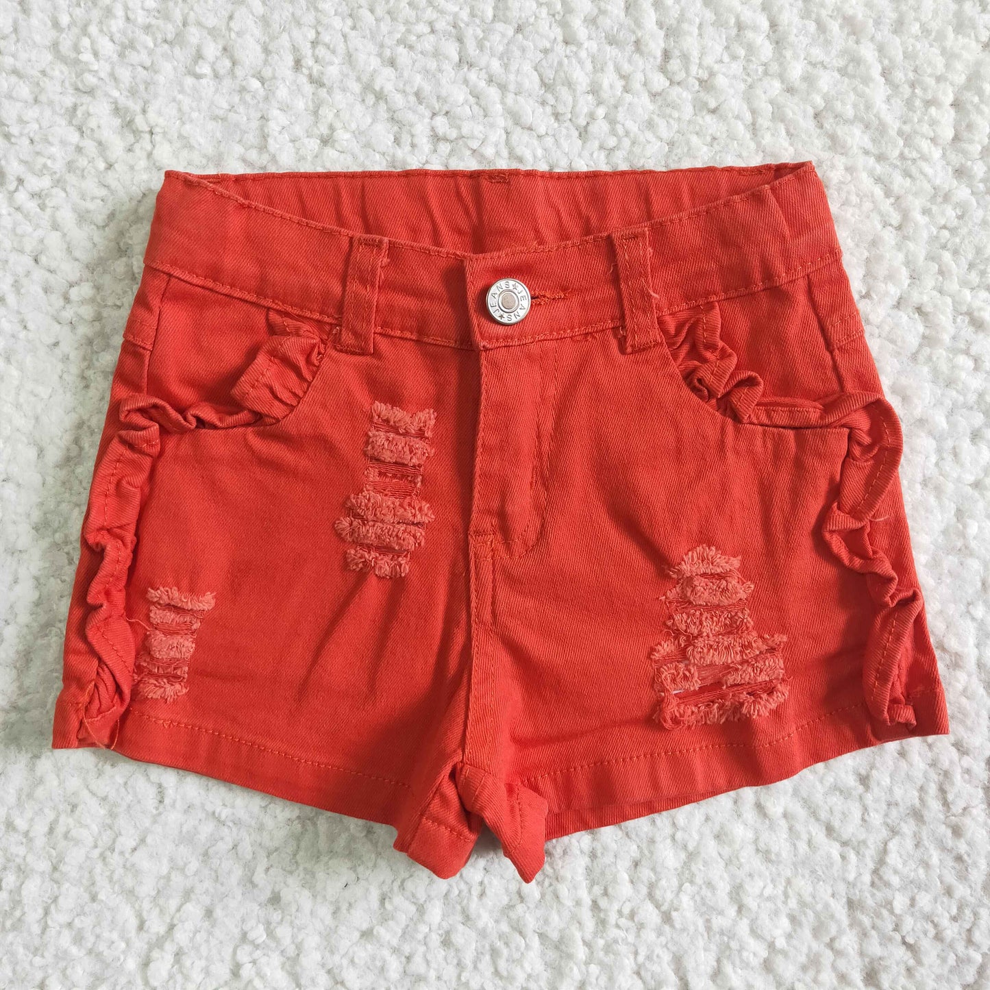 Orange elastic waistband jeans baby girls denim shorts