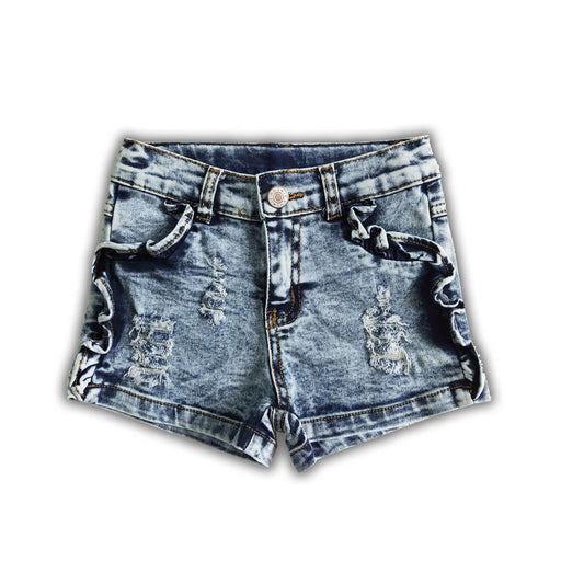 Washed white elastic waistband jeans baby girls denim shorts