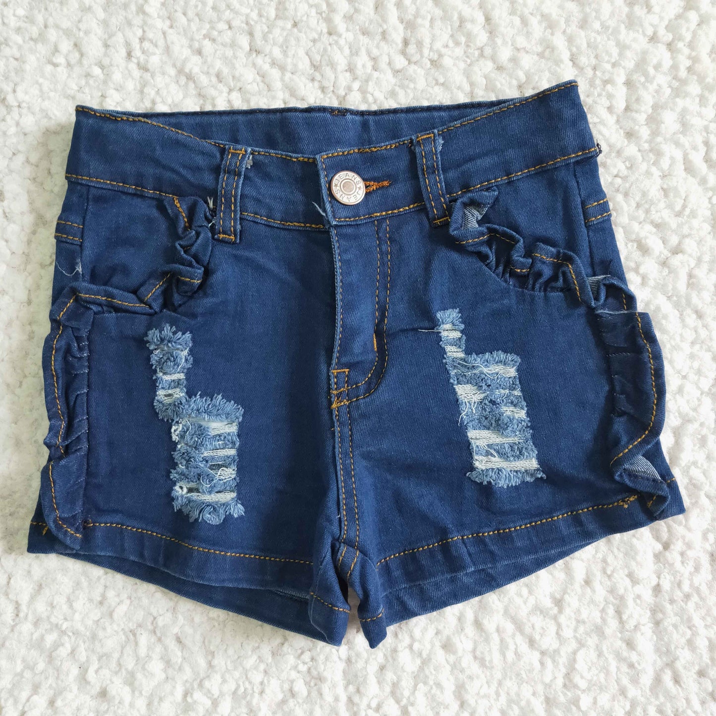 Blue elastic waistband jeans baby girls denim shorts