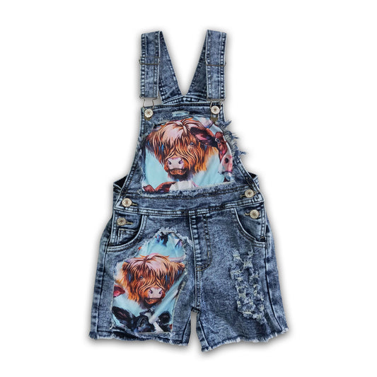 Highland cow denim jeans baby girls overalls