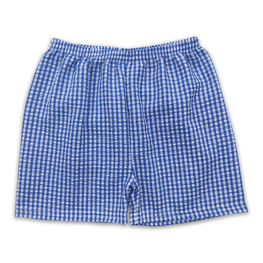 Blue plaid seesucker baby boy shorts