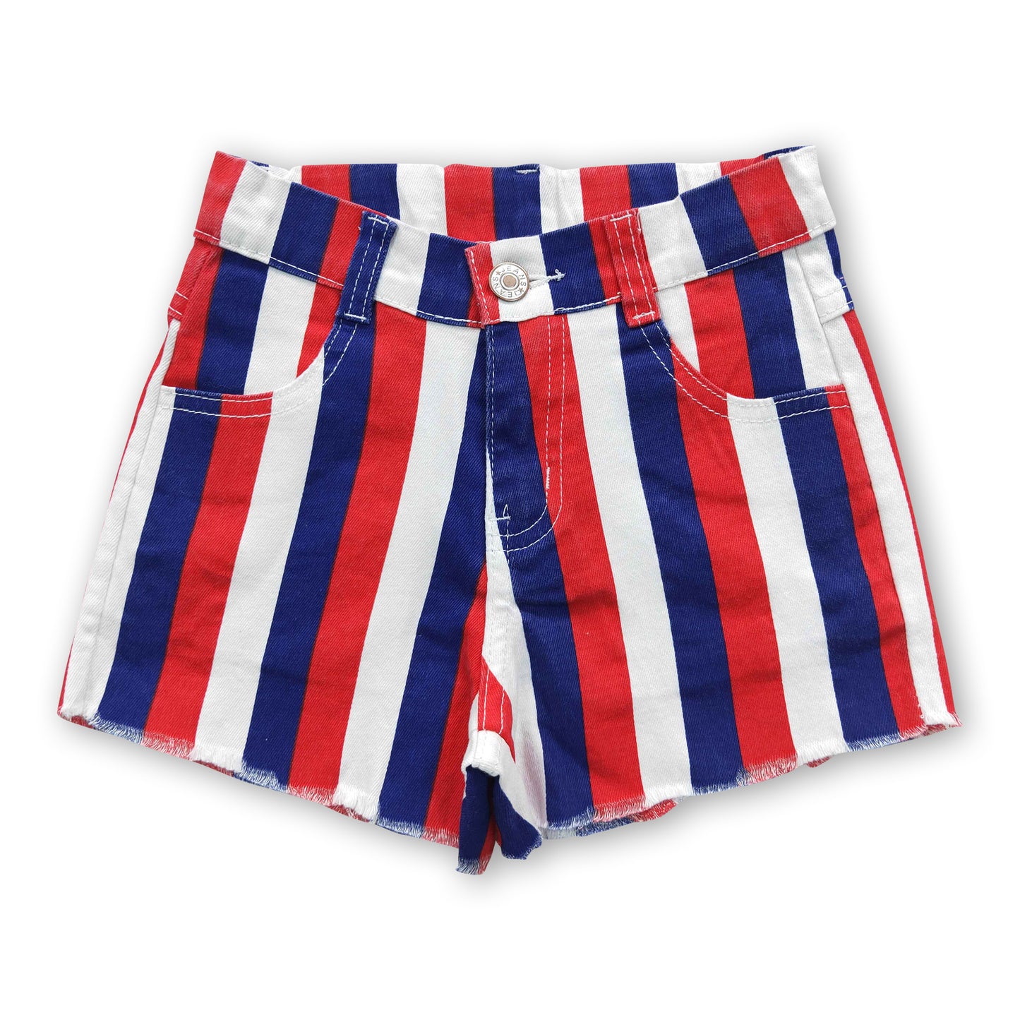 Red blue stripe baby girls 4th of july denim shorts