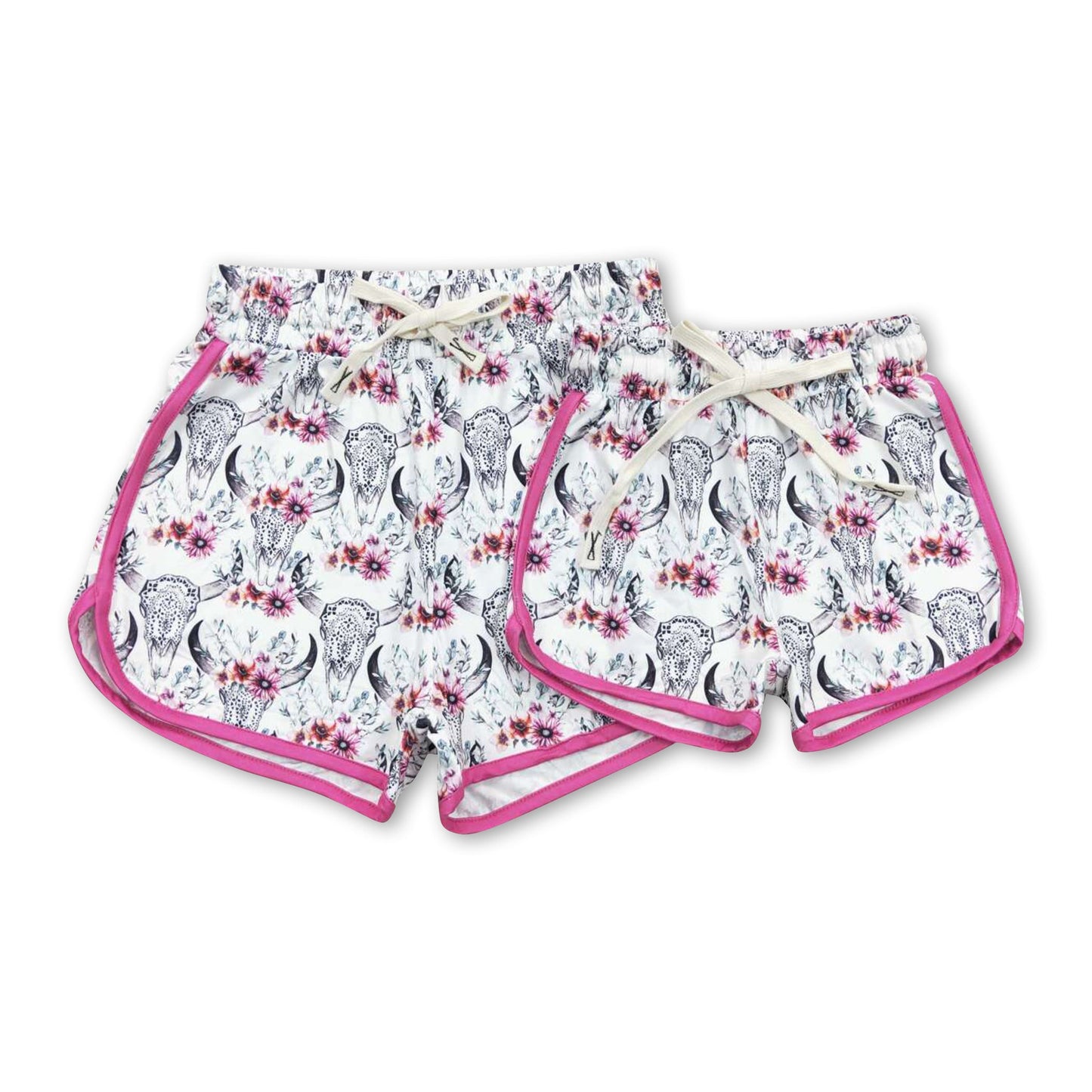 Floral bull skull baby girls summer shorts