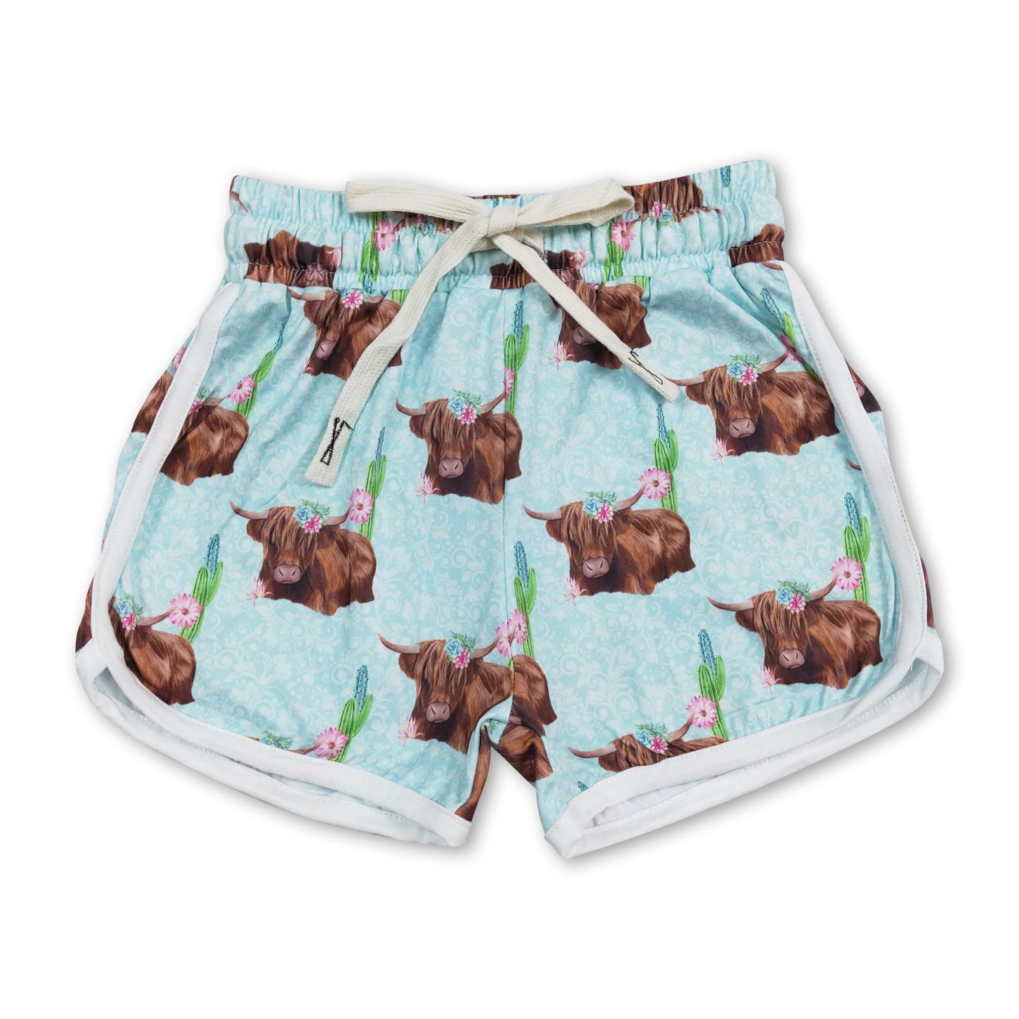 Highland cow cactus western baby girls summer shorts