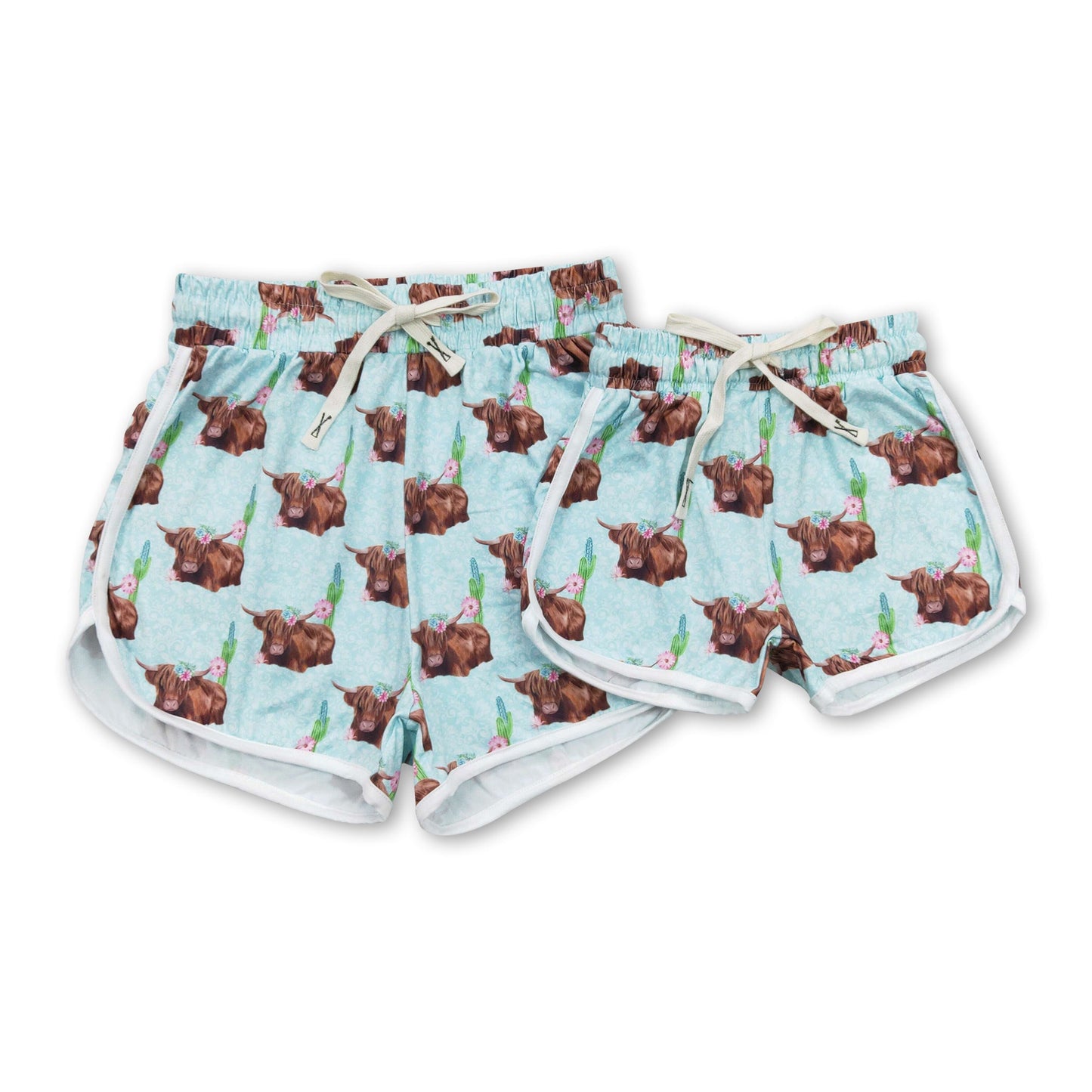 Highland cow cactus western baby girls summer shorts