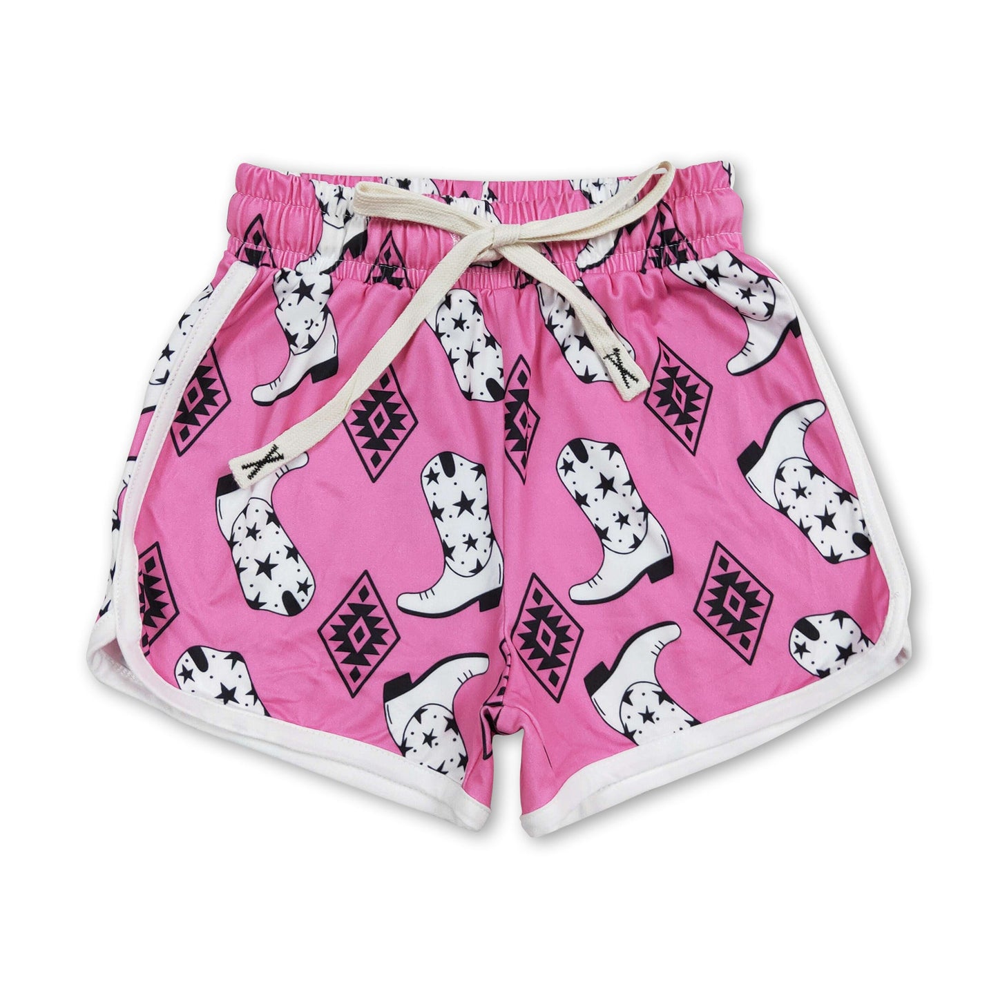 Pink boots aztec western baby girls summer shorts