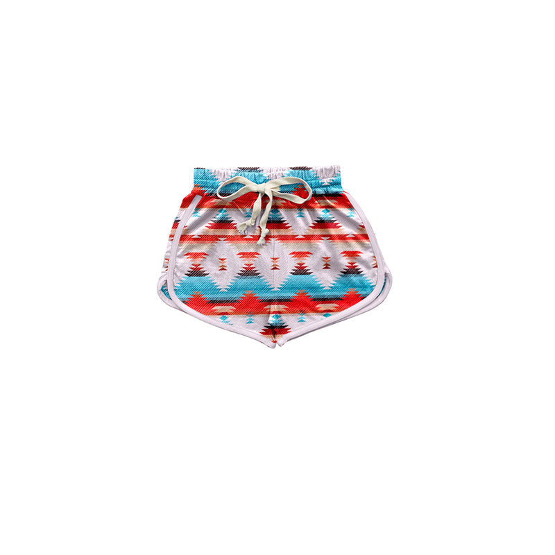 Blue khaki aztec western baby girls summer shorts