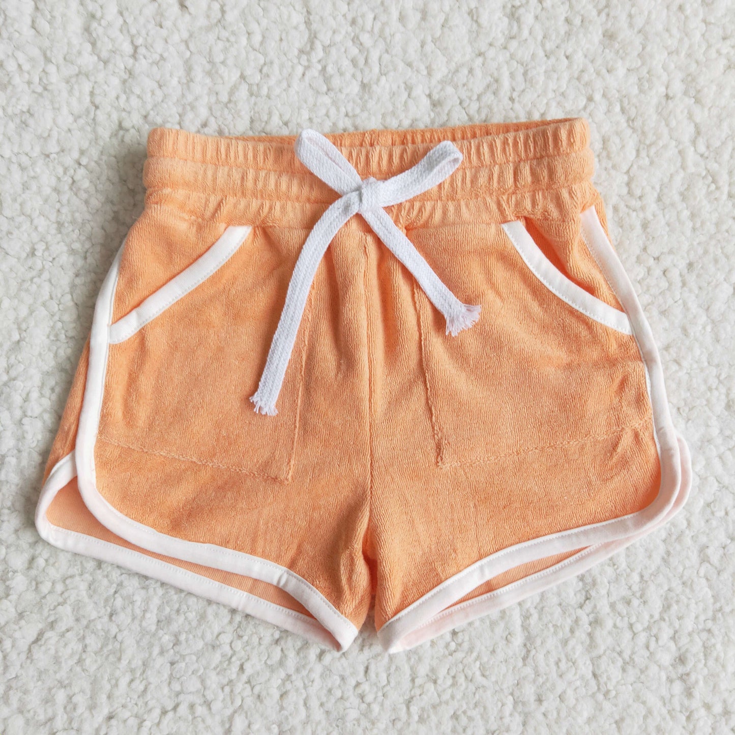 High quanlity cotton orange towel fabric drawstring girls summer shorts