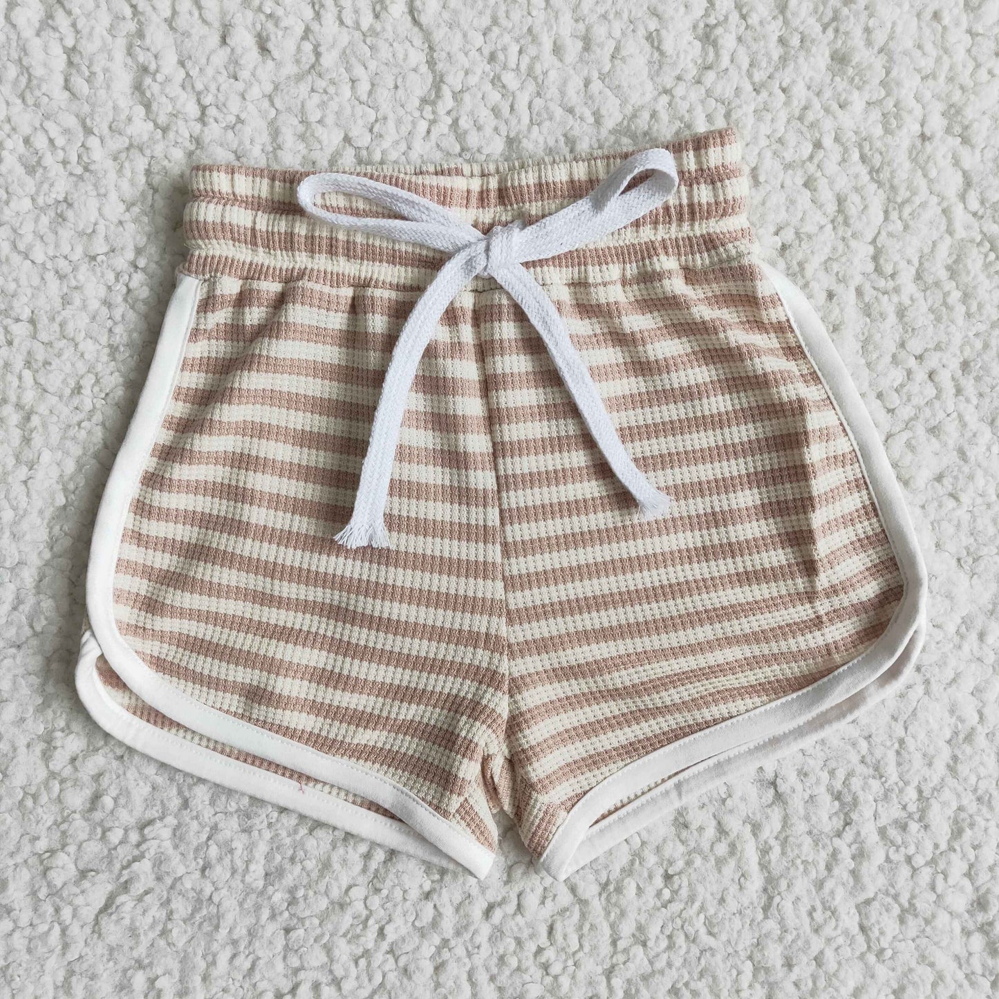 High quanlity baby cotton khaki stripe drawstring girls summer shorts