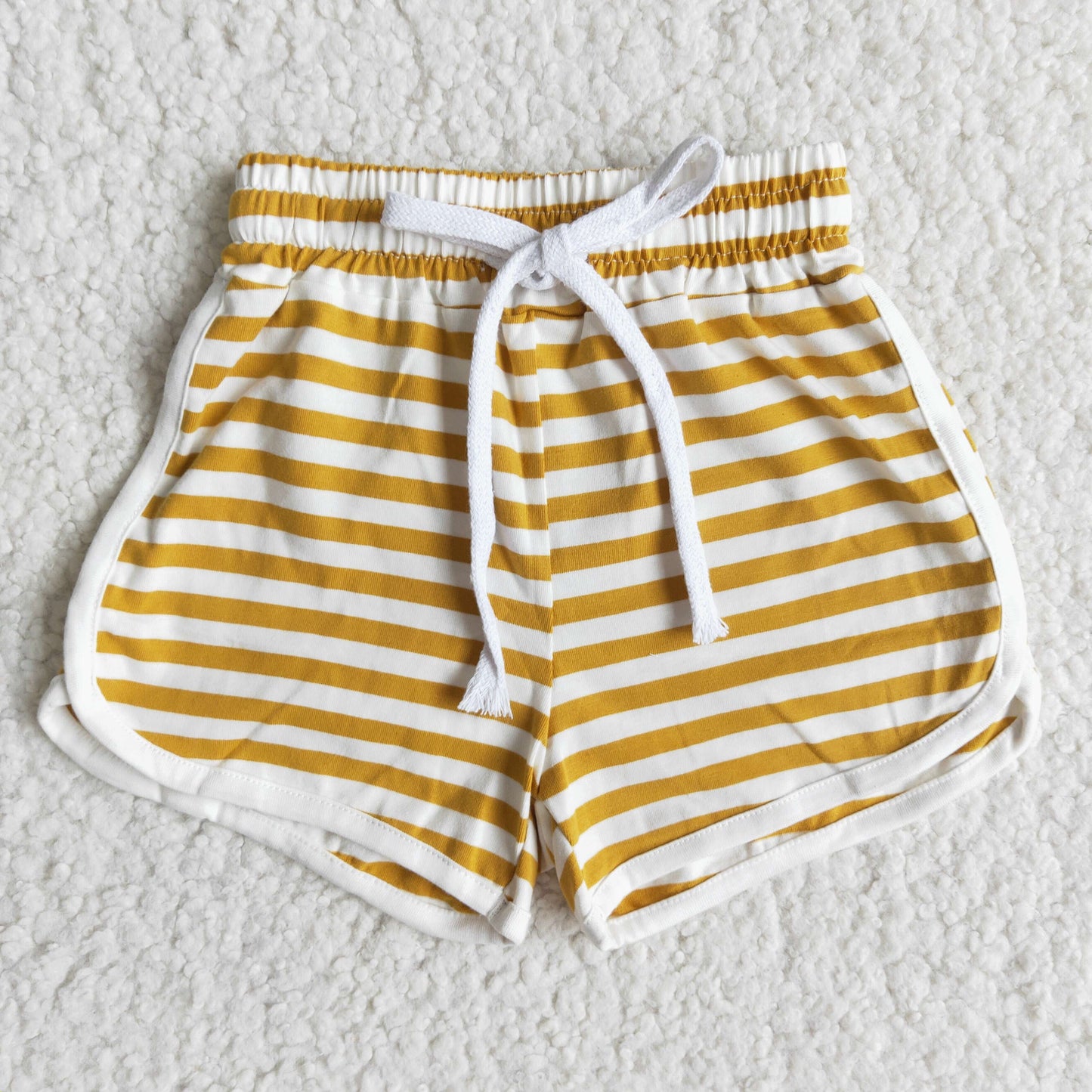 High quanlity cotton light brown stripe drawstring girls summer shorts