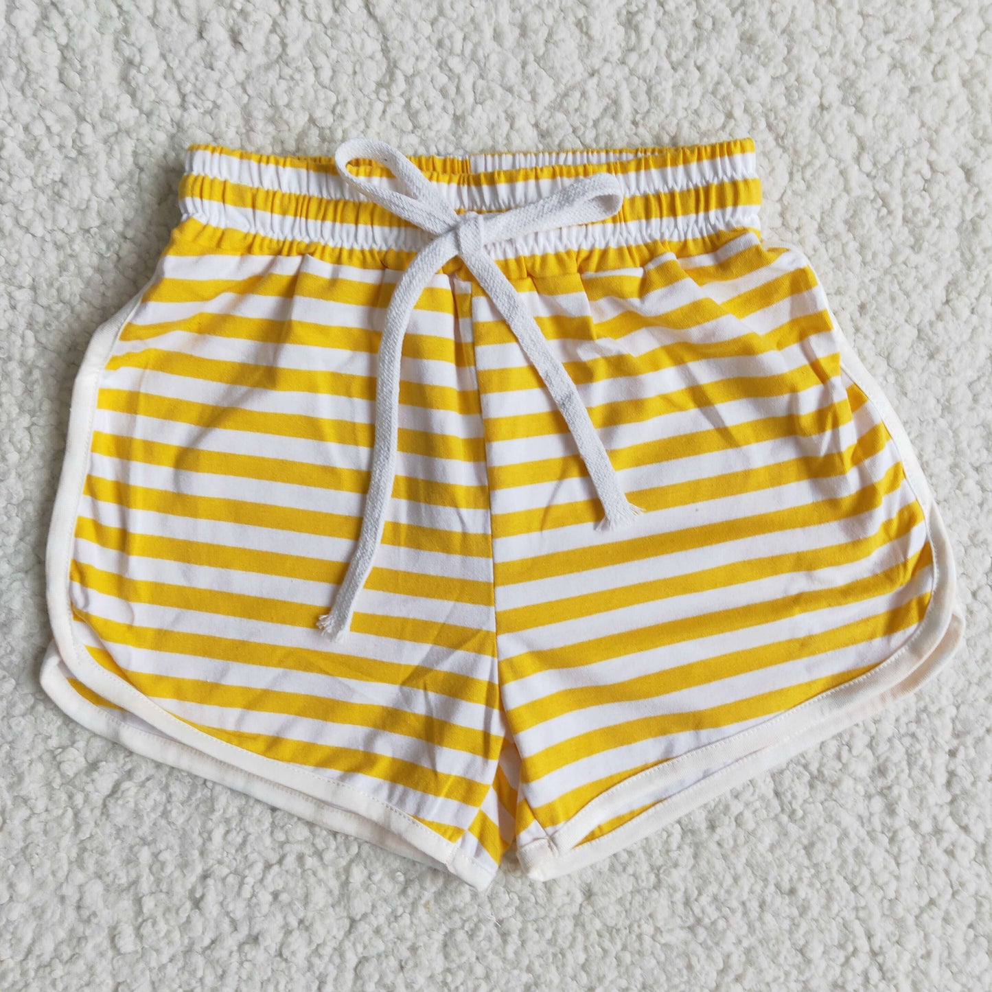 High quanlity cotton yellow white stripe drawstring girls summer shorts