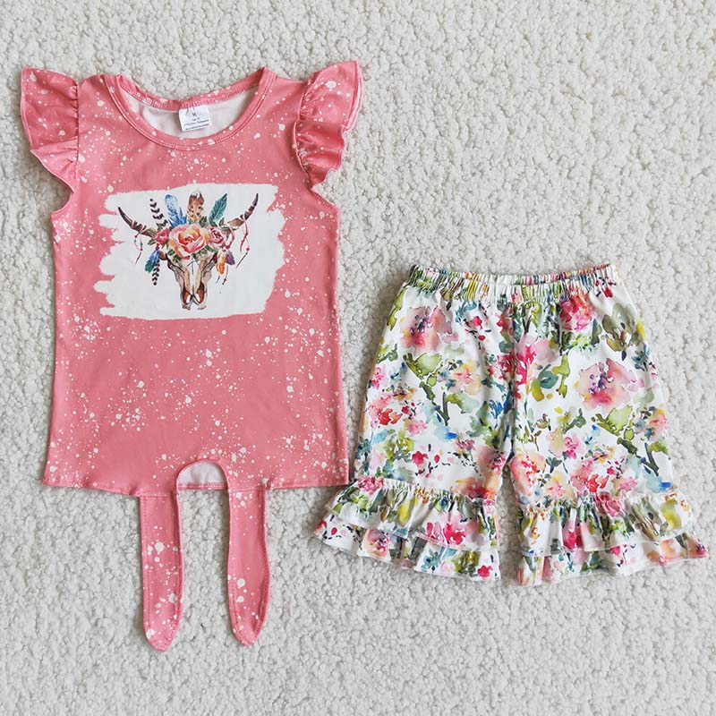 Girl Cow Flowers Short Outfit